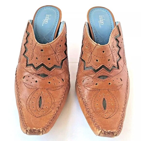 Indigo Clarks Size 8 Leather Inlay Slip Resistant Western Slip On Mule Heel Shoe - Picture 1 of 10